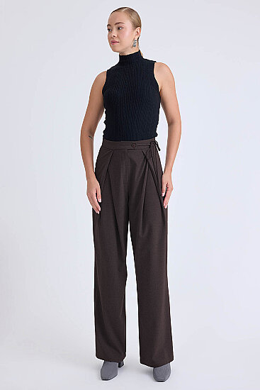 Beli Bağcıklı Geniş Paça Pantolon - 9