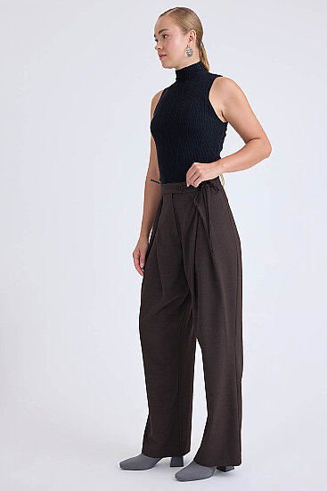 Beli Bağcıklı Geniş Paça Pantolon - 10