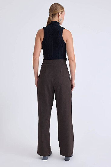 Beli Bağcıklı Geniş Paça Pantolon - 11