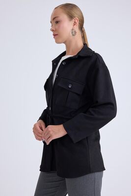 Beli Bağcıklı Kapak Cepli Düğmeli Ceket - Thumbnail (10)