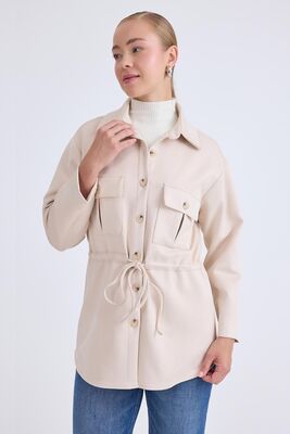 Beli Bağcıklı Kapak Cepli Düğmeli Ceket - Thumbnail (3)