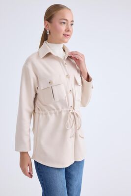 Beli Bağcıklı Kapak Cepli Düğmeli Ceket - Thumbnail (5)