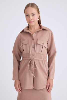 Beli Bağcıklı Kapak Cepli Düğmeli Ceket - Thumbnail (12)