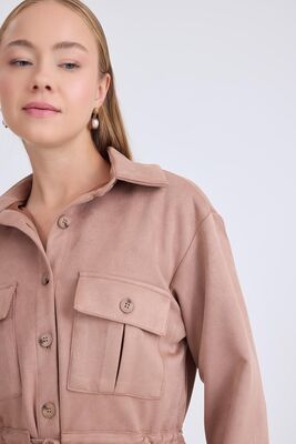 Beli Bağcıklı Kapak Cepli Düğmeli Ceket - Thumbnail (13)