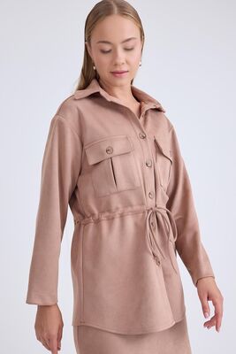 Beli Bağcıklı Kapak Cepli Düğmeli Ceket - Thumbnail (14)