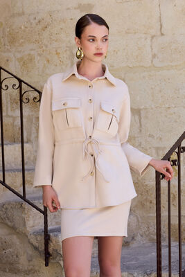 VİTRİN - Beli Bağcıklı Kapak Cepli Düğmeli Ceket