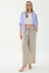 %100 Keten Beli Bağcıklı Pantolon (1)
