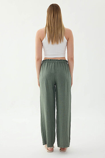 %100 Keten Beli Bağcıklı Pantolon - 10