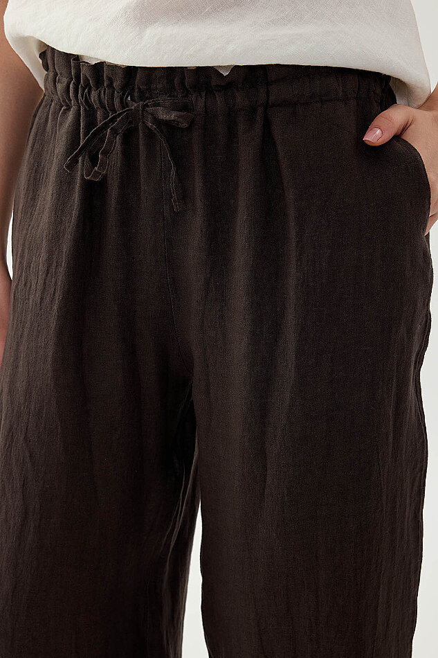 %100 Keten Beli Bağcıklı Pantolon - 17