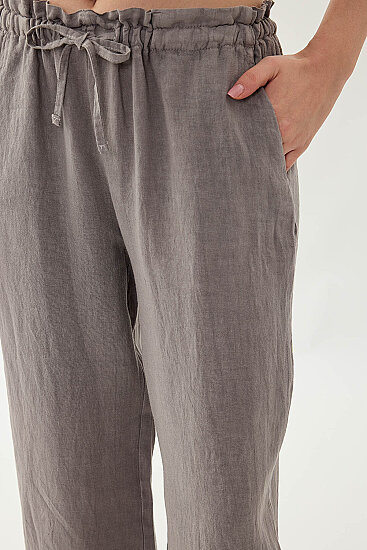 %100 Keten Beli Bağcıklı Pantolon - 21
