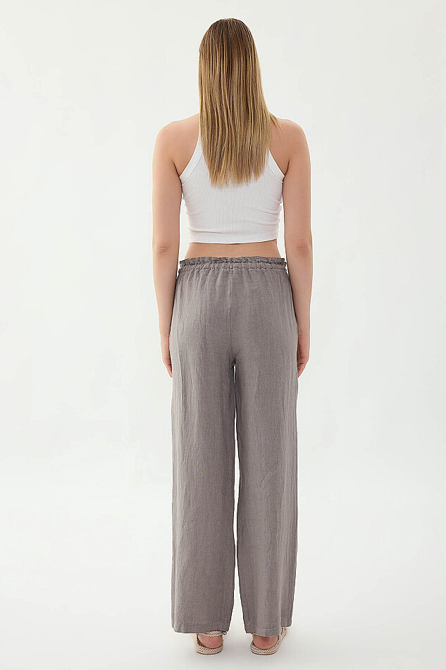 %100 Keten Beli Bağcıklı Pantolon - 22
