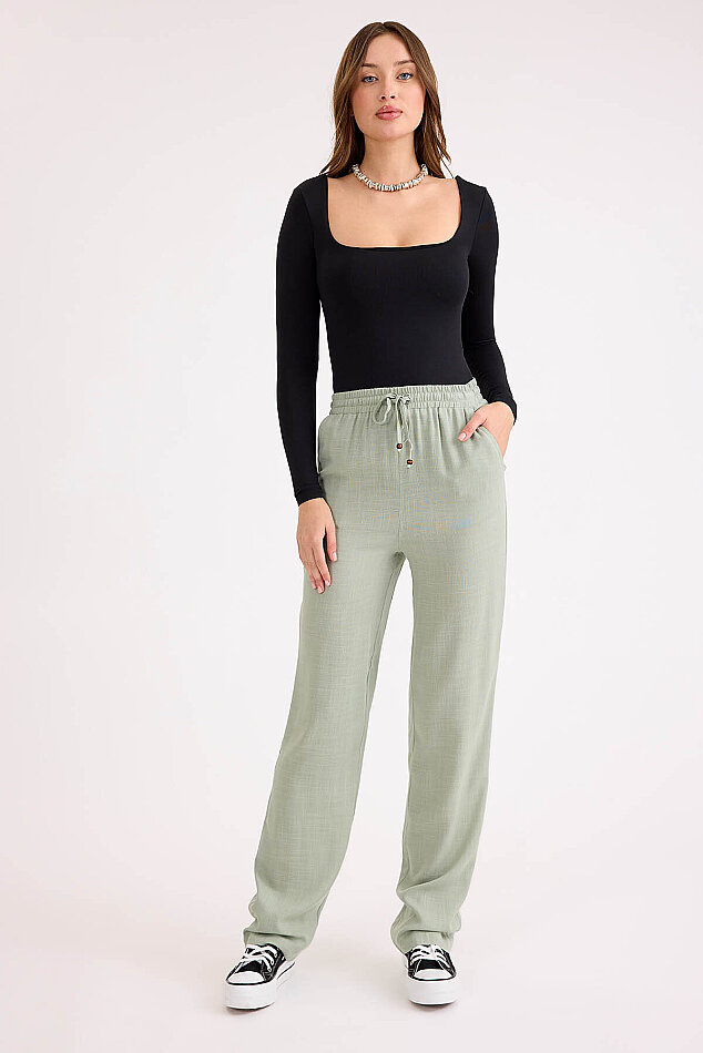 Beli Bağcıklı Viskon Keten Pantolon - 9