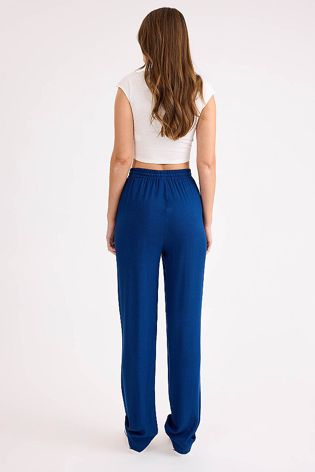 Beli Bağcıklı Viskon Keten Pantolon - 19