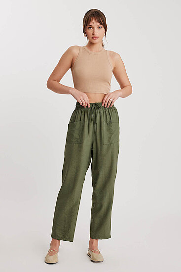 Beli Bağlamalı Çift Cep Pantolon - 1