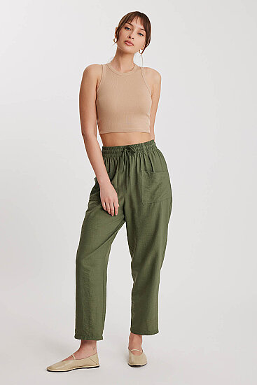Beli Bağlamalı Çift Cep Pantolon - 2