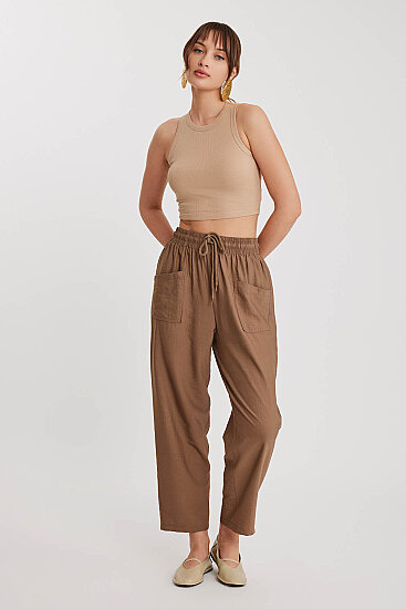 Beli Bağlamalı Çift Cep Pantolon - 8
