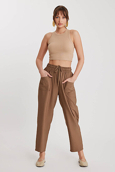 Beli Bağlamalı Çift Cep Pantolon - 9