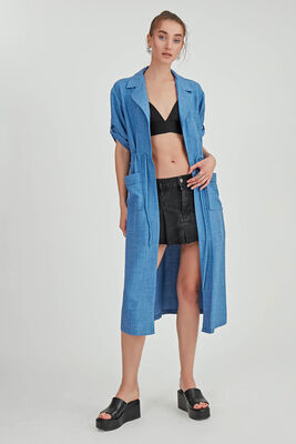 Beli Bağlamalı Çift Cep Salaş Hırka - Thumbnail (10)