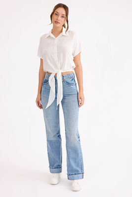 Beli Bağlamalı Kısa Kol Salaş Gömlek (1)