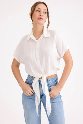 Beli Bağlamalı Kısa Kol Salaş Gömlek