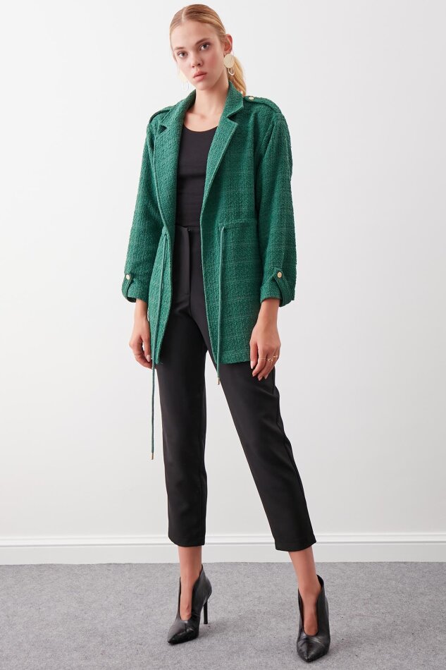 Beli Büzgü Detaylı Ceket - 5