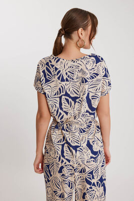 Beli Büzgülü Desenli Kısa Kol Bluz - Thumbnail (4)