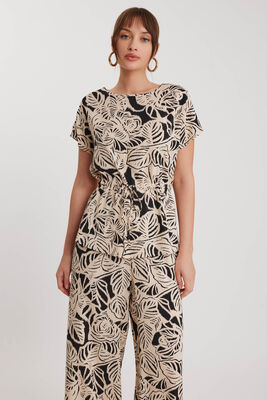 Beli Büzgülü Desenli Kısa Kol Bluz - Thumbnail (7)