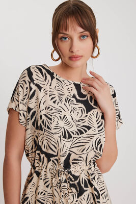 Beli Büzgülü Desenli Kısa Kol Bluz - Thumbnail (8)