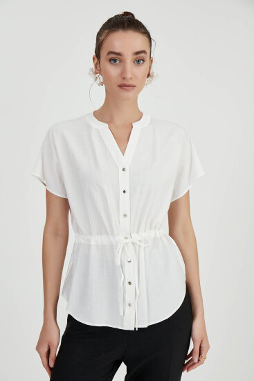 Beli Büzgülü Düğmeli Salaş Bluz - 2