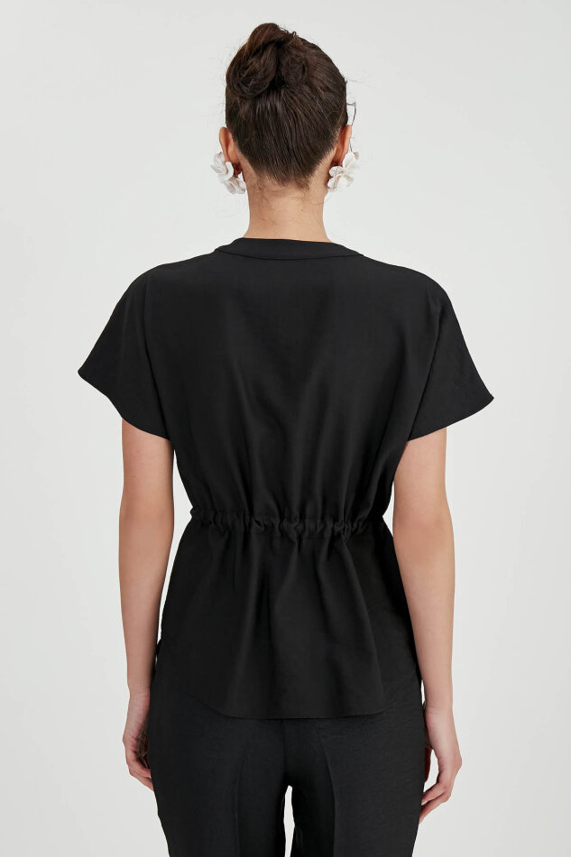 Beli Büzgülü Düğmeli Salaş Bluz - 17