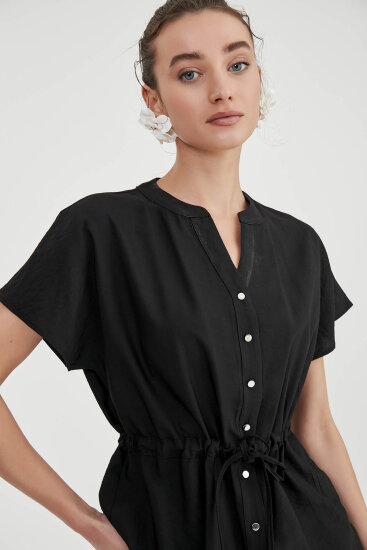 Beli Büzgülü Düğmeli Salaş Bluz - 14