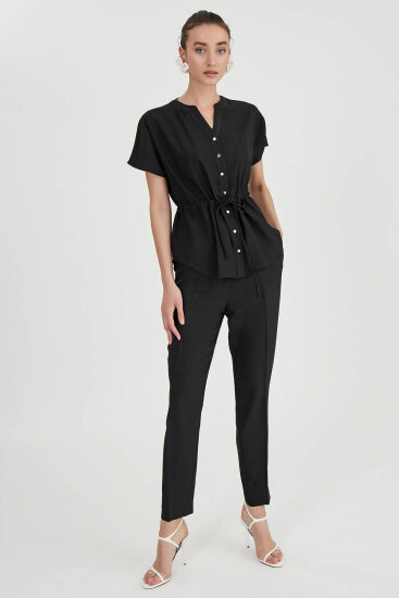 Beli Büzgülü Düğmeli Salaş Bluz - 15