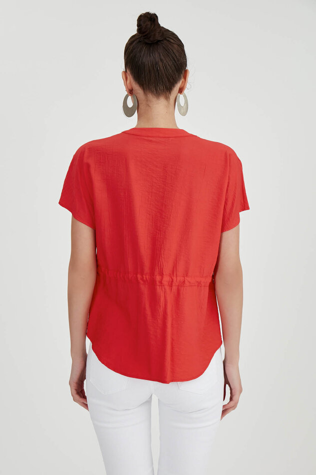 Beli Büzgülü Düğmeli Salaş Bluz - 22