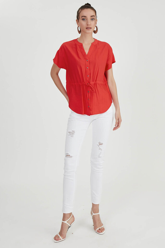 Beli Büzgülü Düğmeli Salaş Bluz - 20