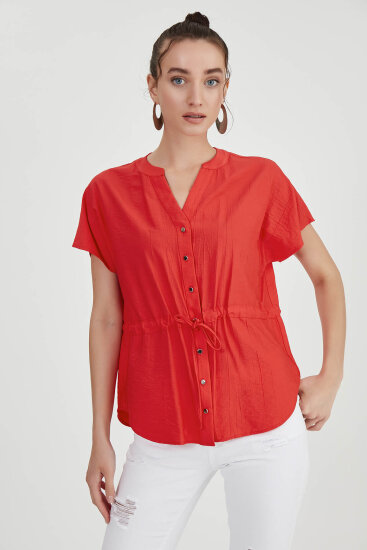 Beli Büzgülü Düğmeli Salaş Bluz - 21