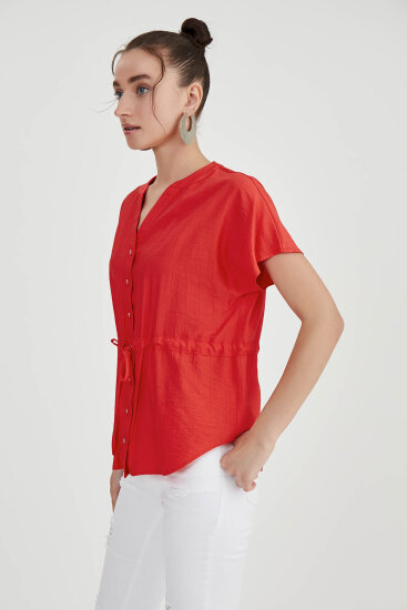 Beli Büzgülü Düğmeli Salaş Bluz - 23