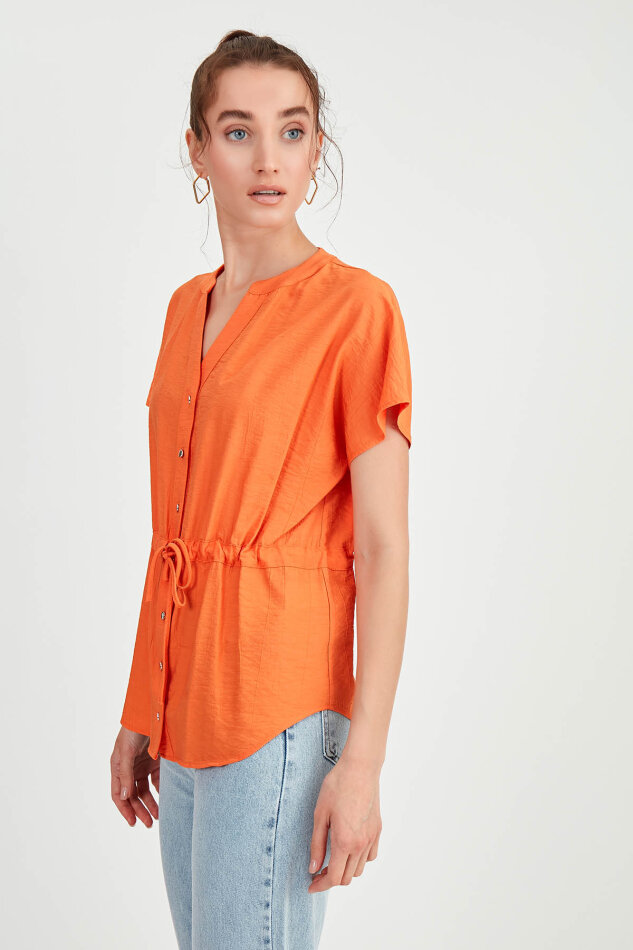 Beli Büzgülü Düğmeli Salaş Bluz - 29