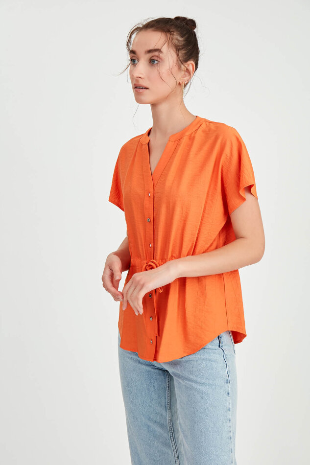 Beli Büzgülü Düğmeli Salaş Bluz - 30