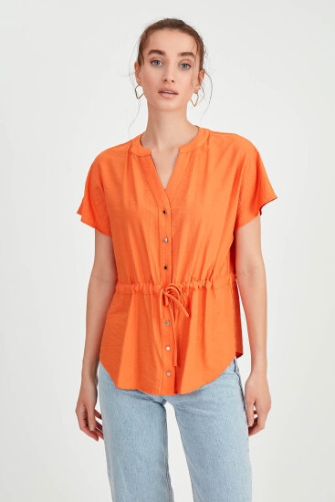 Beli Büzgülü Düğmeli Salaş Bluz - 25