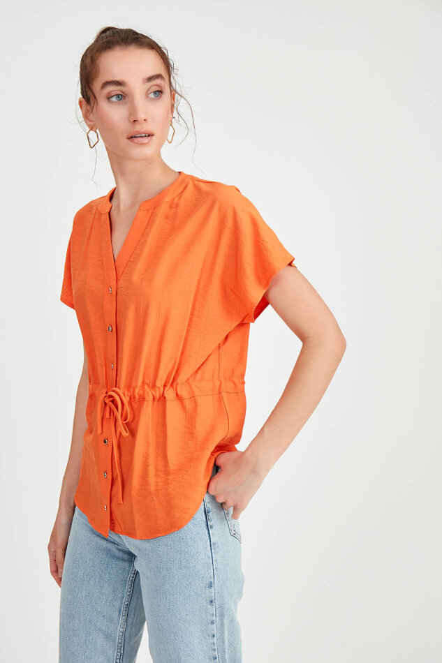 Beli Büzgülü Düğmeli Salaş Bluz - 26