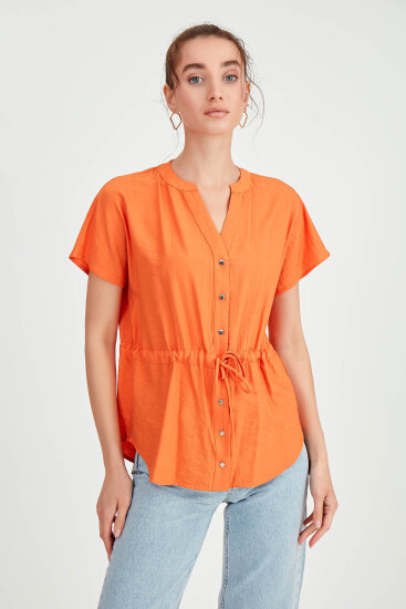 Beli Büzgülü Düğmeli Salaş Bluz - 27