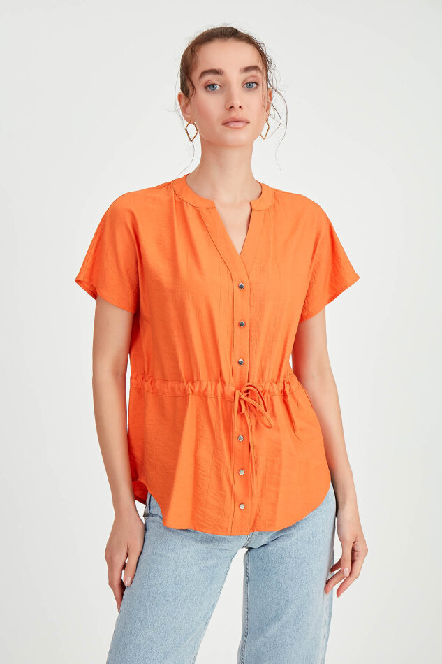 Beli Büzgülü Düğmeli Salaş Bluz - 27