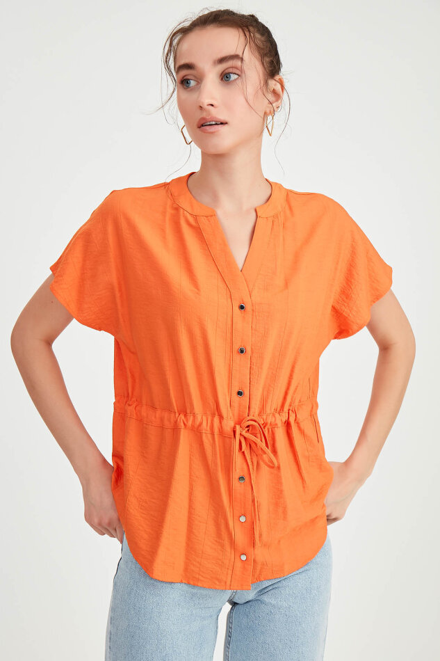 Beli Büzgülü Düğmeli Salaş Bluz - 24