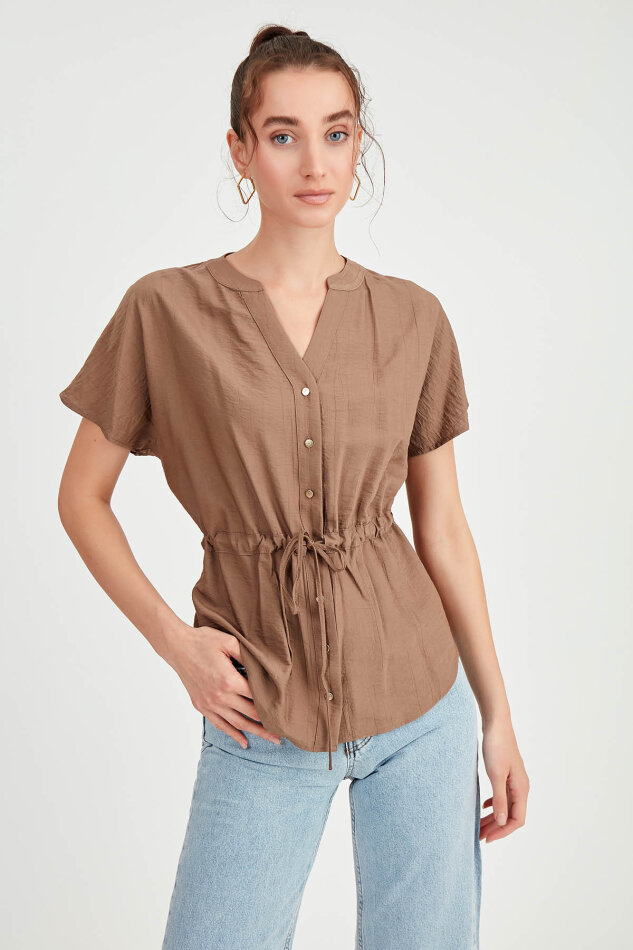 Beli Büzgülü Düğmeli Salaş Bluz - 35