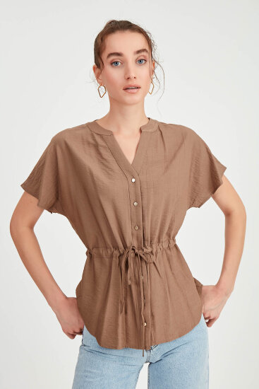 Beli Büzgülü Düğmeli Salaş Bluz - 31