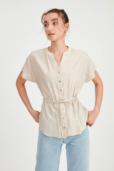 Beli Büzgülü Düğmeli Salaş Bluz - 39