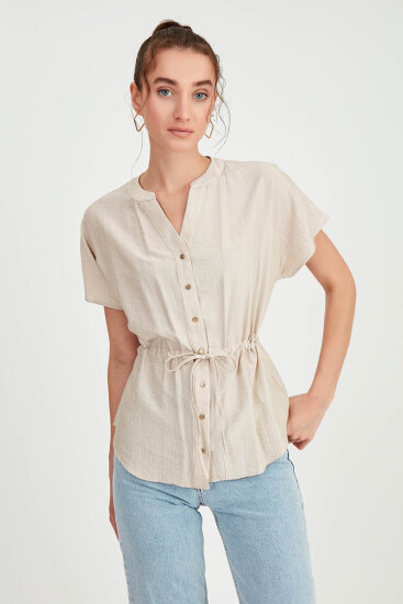 Beli Büzgülü Düğmeli Salaş Bluz - 43