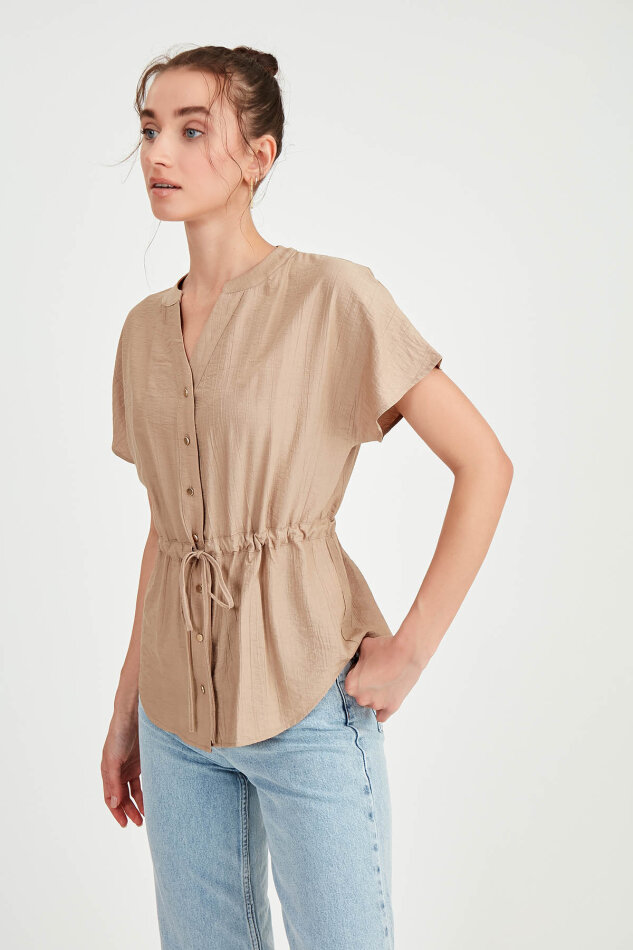 Beli Büzgülü Düğmeli Salaş Bluz - 49