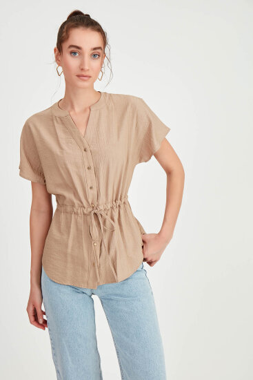 Beli Büzgülü Düğmeli Salaş Bluz - 45