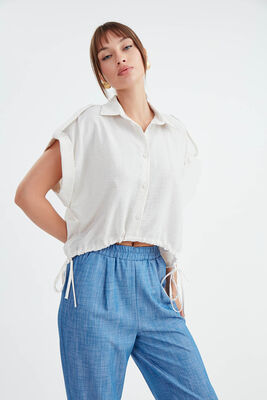 Beli Büzgülü Viskon Keten Gömlek (1)